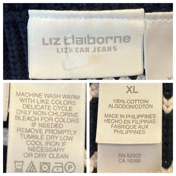Liz Claiborne Sweater Heavy Knit Boatneck Blue Red Stripe Women’s Size XL - Picture 11 of 12